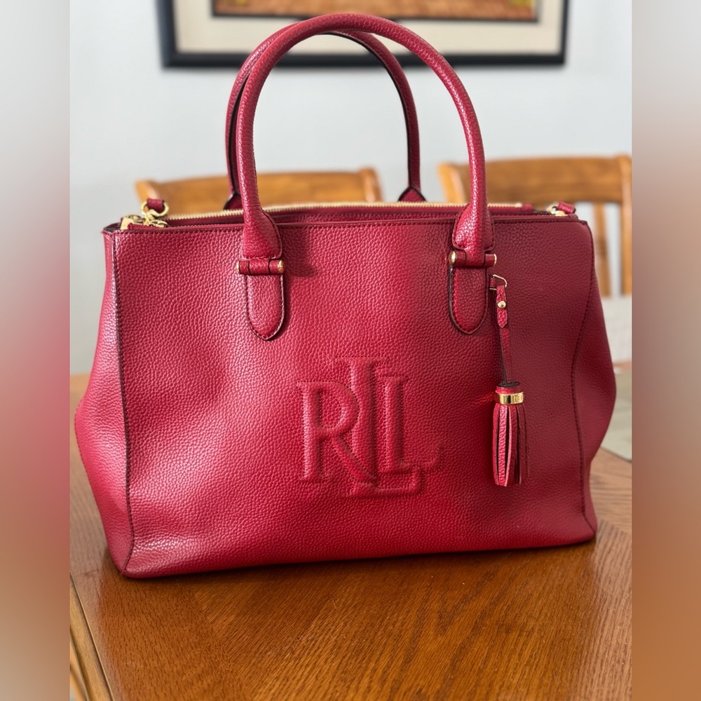 ✨ Ralph Lauren Red Pebbled Leather Satchel / Tote Bag ✨
